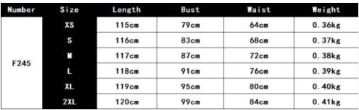 Size Chart – Lace Strap Bodycon Dress