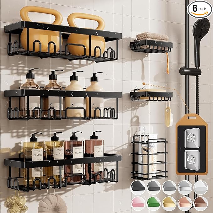 6-Pack Black Shower Caddy Bathroom Organizer Storage Shelves