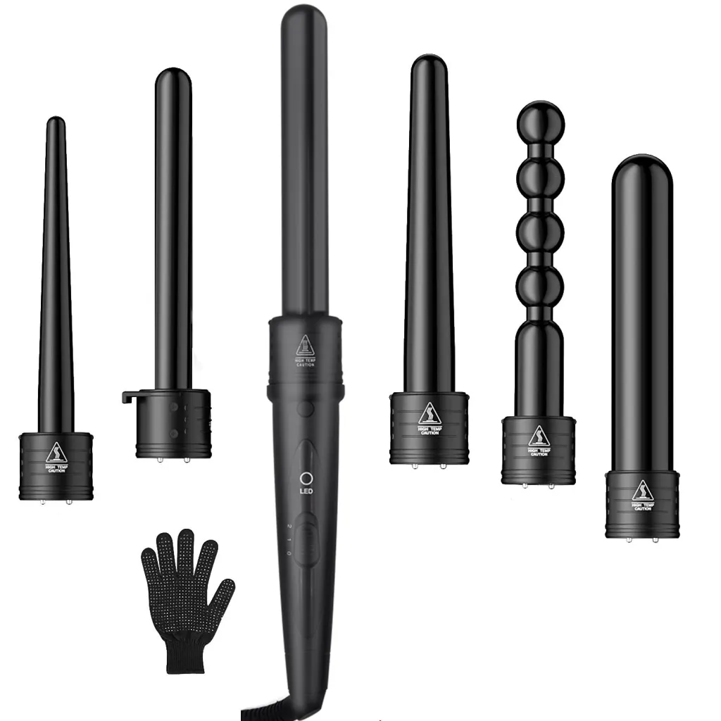 Multifunction Fast Heating Hair Curler 6in1 Interchangeable Ceramic Hair Styling Crimper Curling Roll Wand Hair Curler Iron Sets - Us