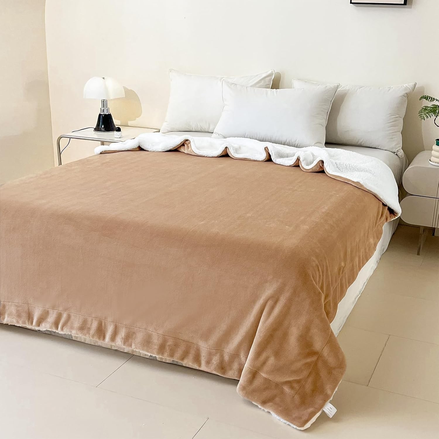 Electric blanket heated throw over luxurious fleece