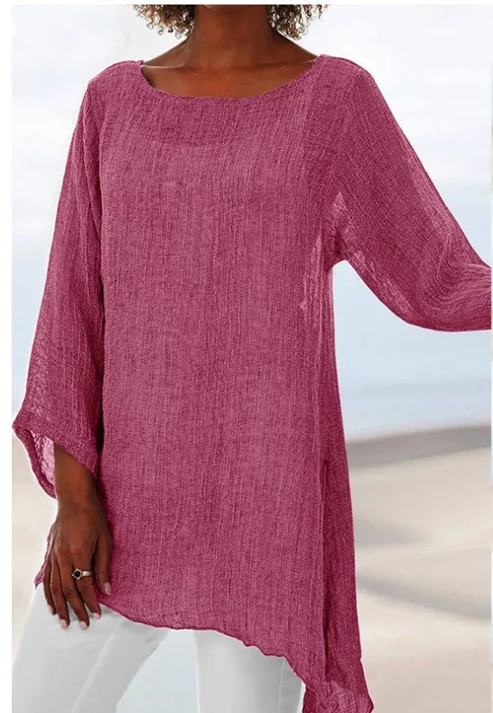 Women's Solid Color Versatile Casual Tops Irregular Long Sleeves Pink - Shop at LoveMi