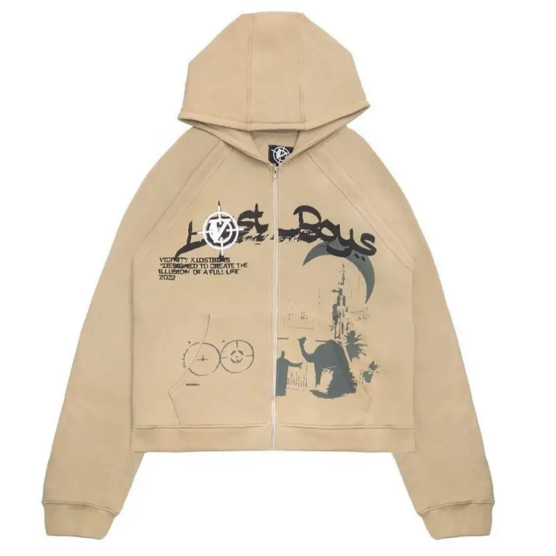 Men's Hip Hop Foam Zipper Long Sleeve Hoodie