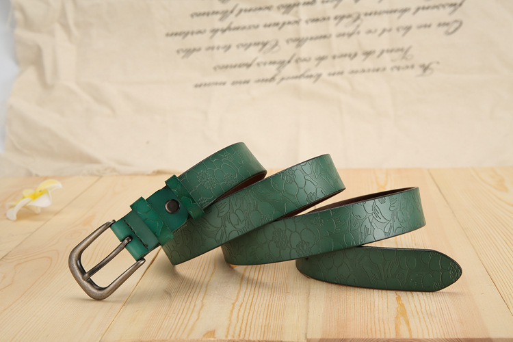 Title 9, All-match Ladies Cowhide Embossed Leather Belt