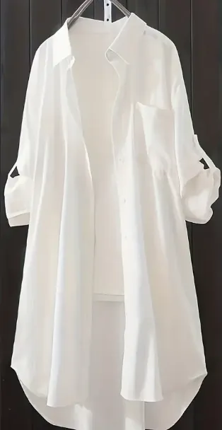 Solid Patched Pocket Simple Shirt, Versatile Long Sleeve Button Front Shirt, Women's Clothing White - Shop at LoveMi