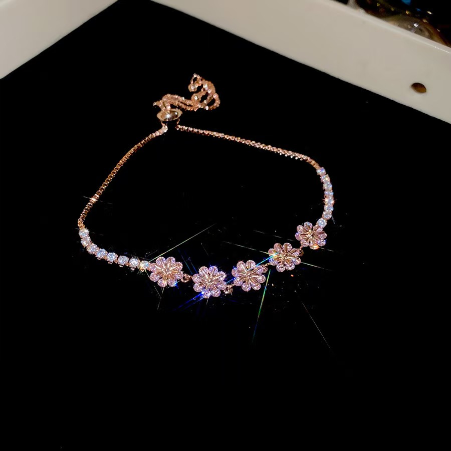 Vintage French Floral Snap Cubic Zircon Bracelet Perfect Gift Box Included Flower Buckle Bangle Jewelry