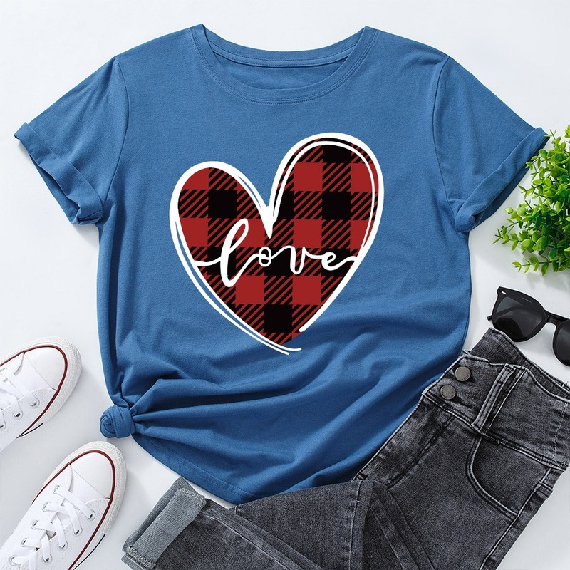 Title 17, Love Print Loose Round Neck Short Sleeve T-shir...