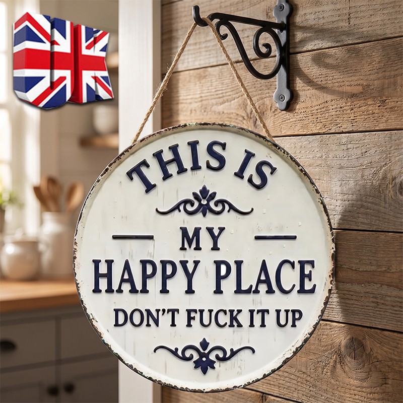 Funny garden metal sign this is my happy place welcome sign