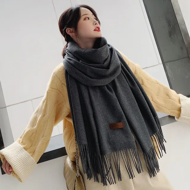 Women's Solid Color Thickened Cotton Cashmere Scarf Dark Grey - Shop at LoveMi