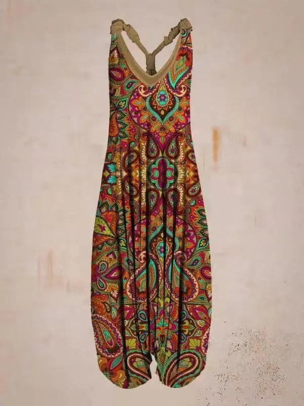 Abstract Printed Loose Plus Size Casual Suspender Jumpsuit G - Shop at LoveMi