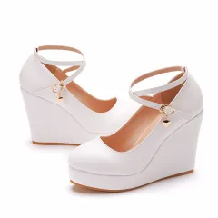 Crystal Queen White Platform Wedges Pumps Women - White - View 1