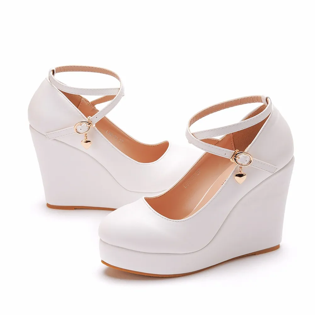 Crystal Queen White Platform Wedges Pumps Women - White