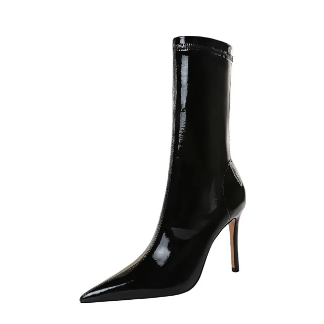 Women's Sexy Slim Shiny Patent Leather Stretch Ankle Boots Black - Shop at LoveMi