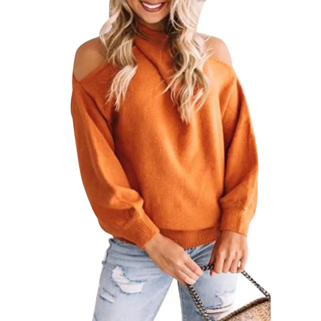 Hanging Neck Wide Truffle Shoulder Sweater Top Orange - Shop at LoveMi