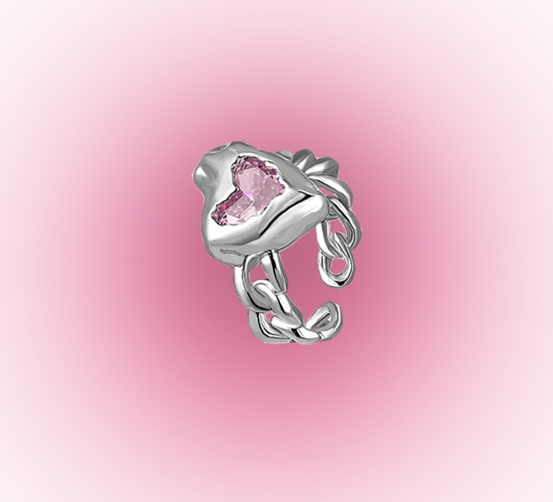 Opal Stone Love Heart-shaped Tin Foil Silver-plated Ring