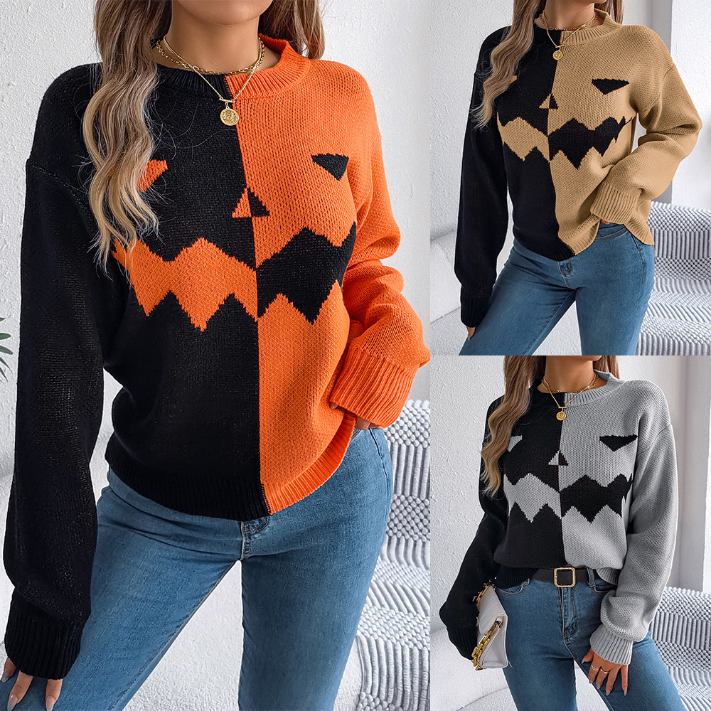 Women’s Pumpkin Contrast Pullover Sweater