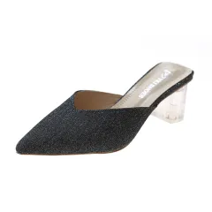 Women Crystal Heel Sandals And Slippers - Gun Color-34 - View 1