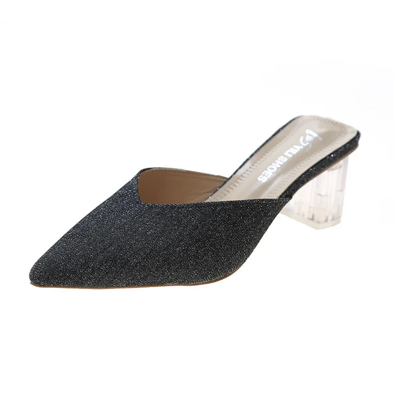 Women Crystal Heel Sandals And Slippers - Gun Color-34