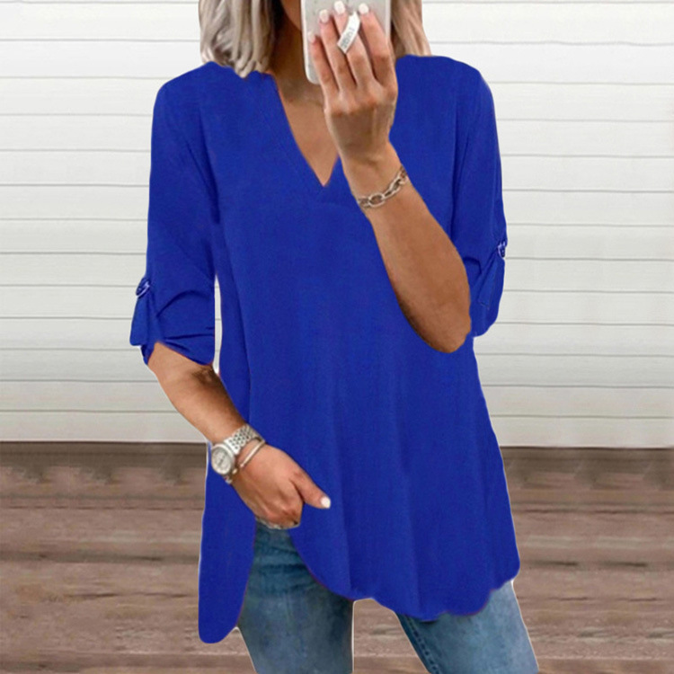 Title 7, Solid Color V-Neck Pullover Loose Women