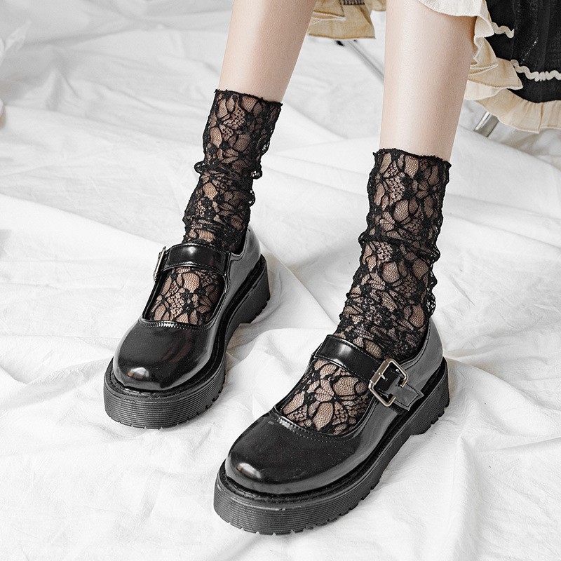 Lace Mesh Socks, Stacked Thin, Mid Length Socks, Retro Transparent Socks