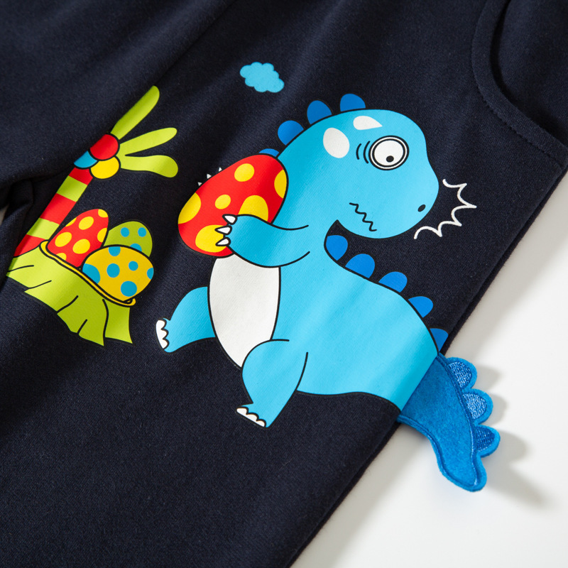 سراويل أطفال رياضية بطبعة ديناصور كرتونية للأولاد بنمط محبوك