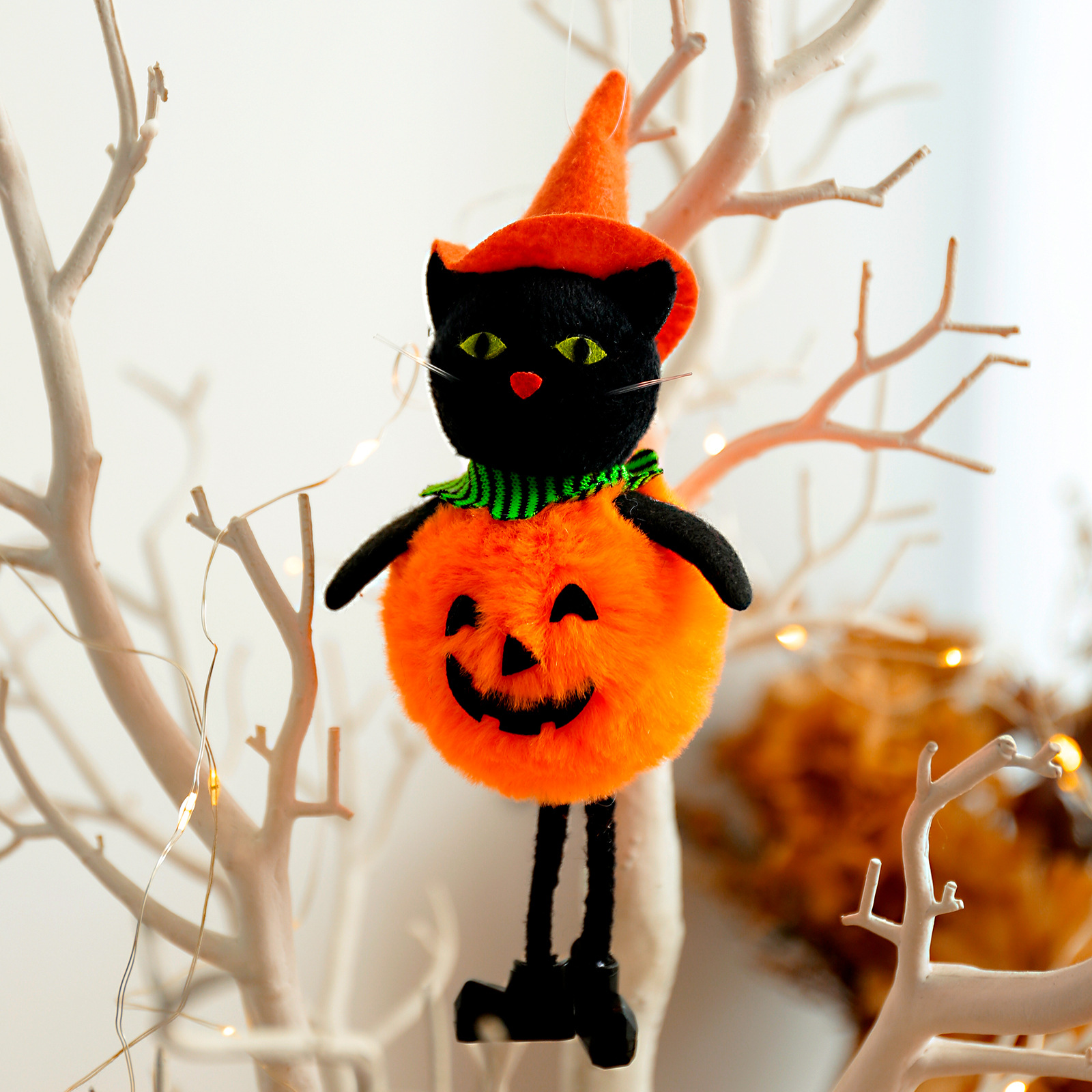 Pumpkin witch ornaments broom haunted house decoration