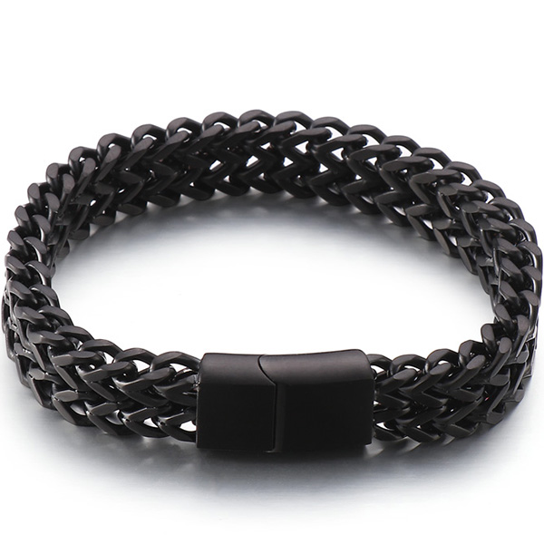 Double Row Positive And Negative Keel Flat Buckle Titanium Steel Men's Bracelet