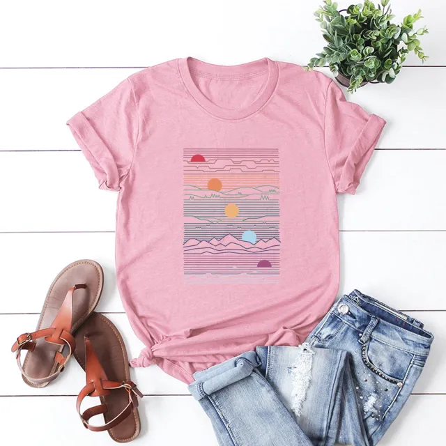 European And American Women's Round Neck Short Sleeve T shirt Pink - Shop at LoveMi
