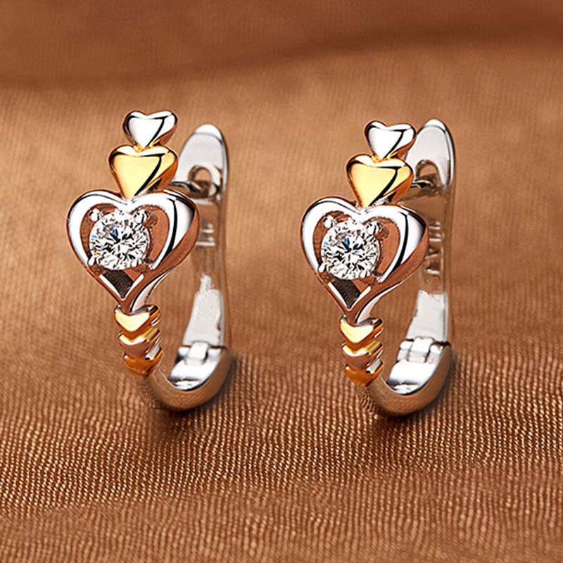 European And American Love Two-tone Heart-to-heart Earrings