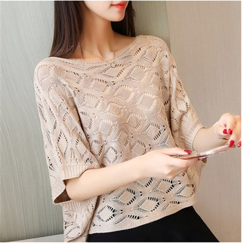 Title 2, Womens Pullover T-shirt Loose Openwork Knitted...