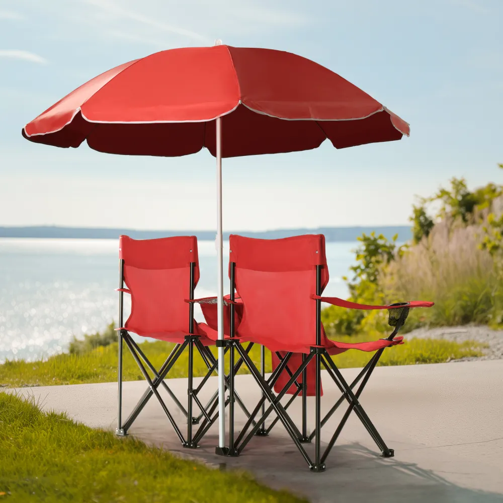 Red Fishing Chair Iron Bracket Oxford Cloth 85kg With Sun Umbrella