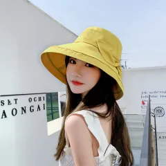 Women's Sunshade Summer Large Brim Bow Basin Hat - Yellow - View 1