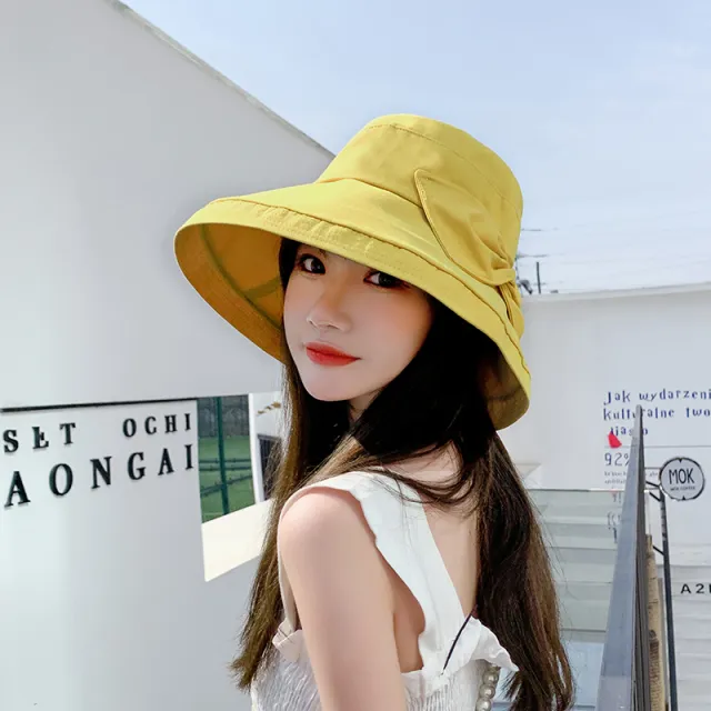 Women's Sunshade Summer Large Brim Bow Basin Hat Yellow - Shop at LoveMi