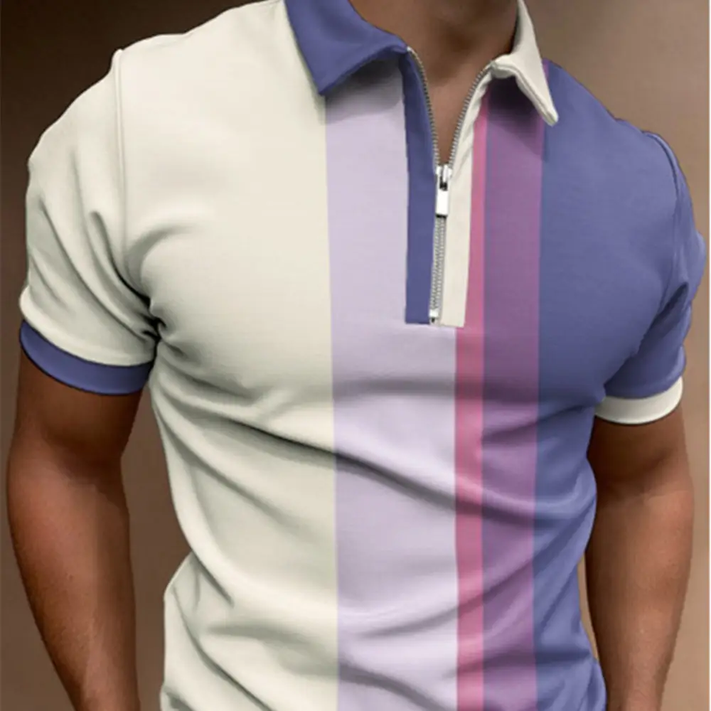 3D Printed Lapel Short Sleeve Pullover Casual