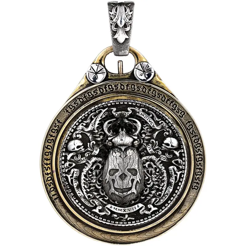 Scarab Mechanism Wandering Coin Pendant Men's Necklace