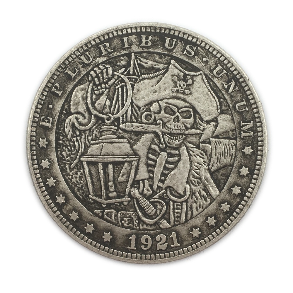 Embossed 1921pirate Treasure Hunt Creative American Skull Silver Dollar - Image 5
