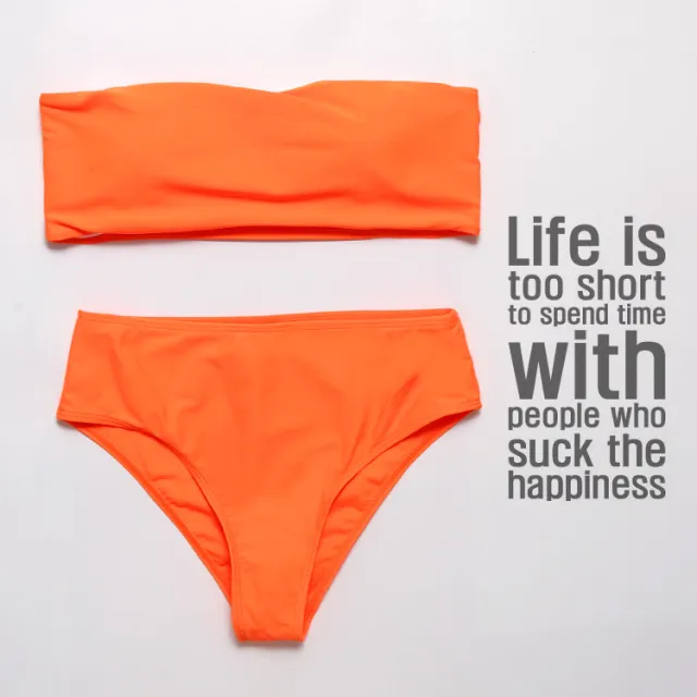 Sexy Solid Color Tube Top Two piece Swimsuit Orange - Shop at LoveMi