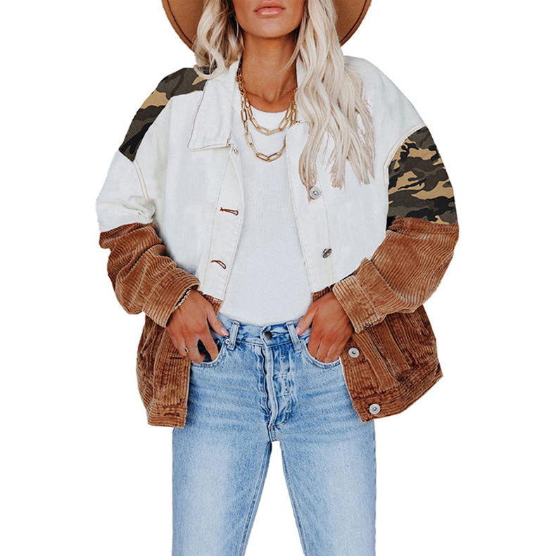 Women's Loose Lapel Single-breasted Camouflage Print Color-block Cardigan Jacket