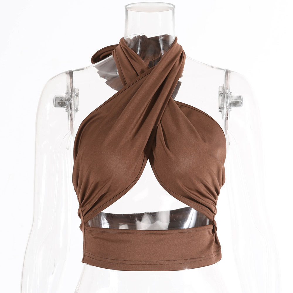 Title 6, Halter Neck Wrap Top Solid Color Hollow