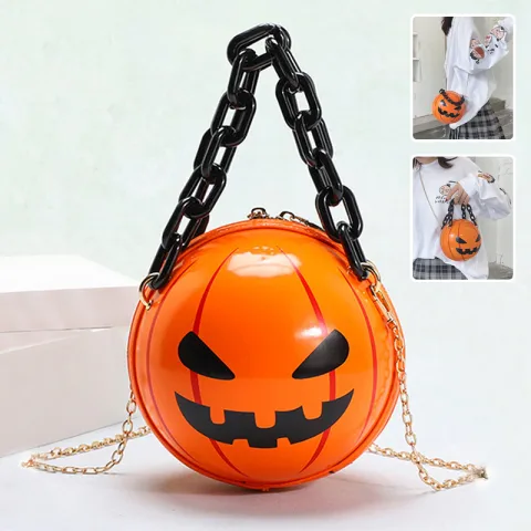 Halloween Cartoon Pumpkin Ball Handbags with Chain Personality Creative