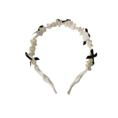 Princess Wide Pleated Headband Bow Tiara - Black White - View 1
