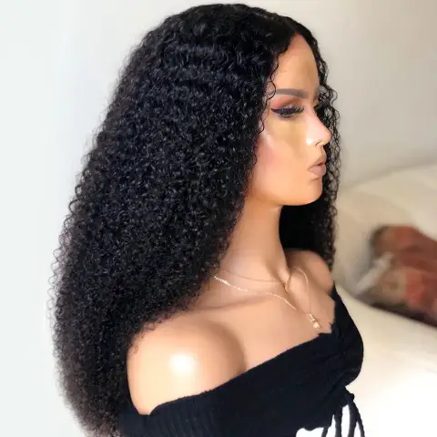 Density Long Kinky Curly Wig Lace Front Human Hair