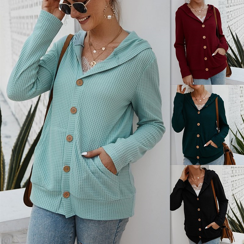 Fashion Women's Hooded Knitted Cardigan Autumn And Winter Long-sleeved Top