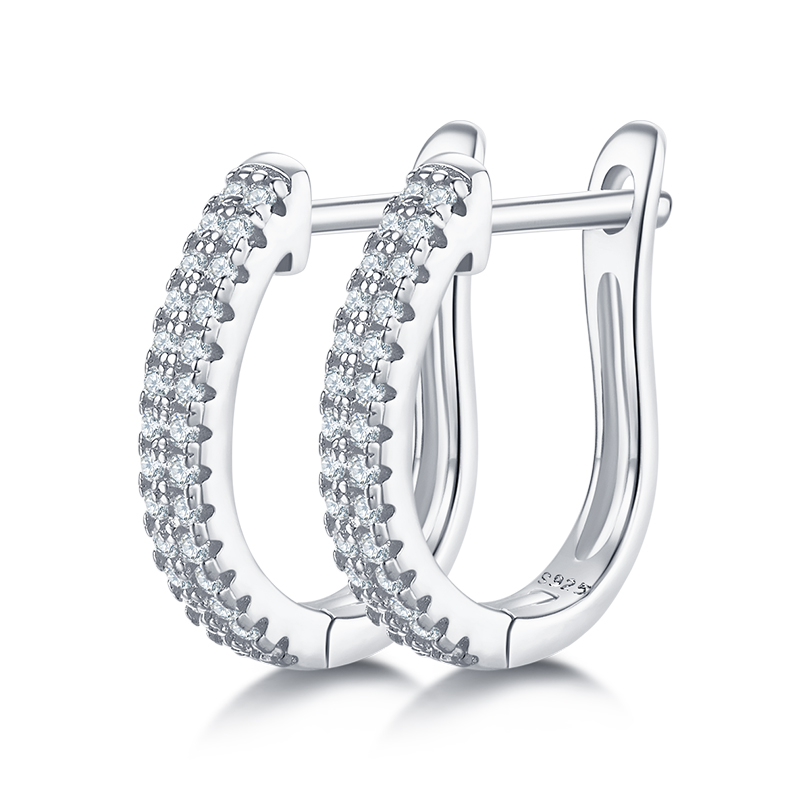S925 Sterling Silver Moissanite Huggie Hoop Earrings Pave U Shaped Earrings With GRA Certificate Platinum Or Rose Gold Or Gold Plated Jewelry Gift Box Set For Women