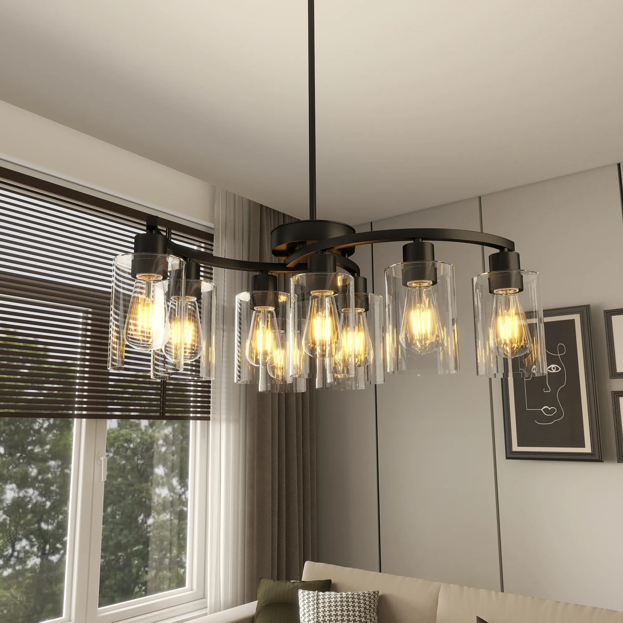 9-Light Black Modern Chandeliers