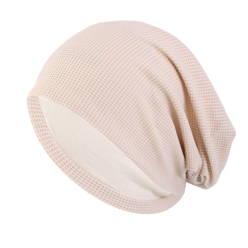 New Cotton Beanie Hat Double Layer Warmer Check Couple Unisex Slouchy Baggy Hat Chemo Turban Headcover