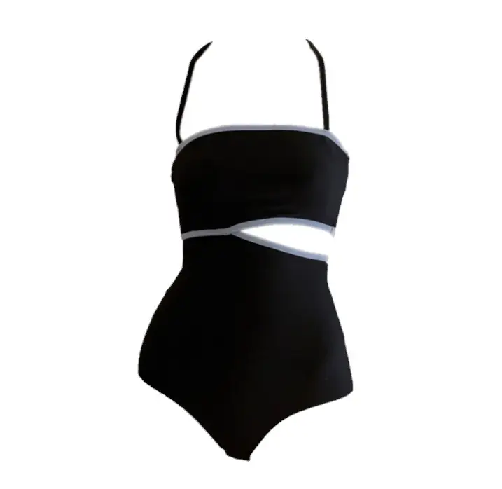 Retro One Piece Swimsuit Women's Contrast Color High Waist