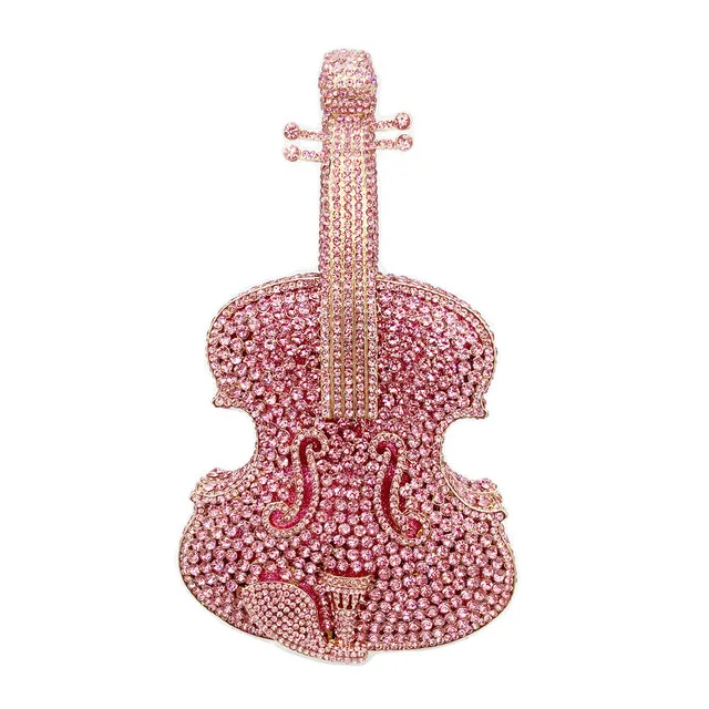 Amazing Luxury Violin Crystal Evening Bags Party Handbag Pink - Shop at LoveMi