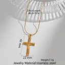 Stainless Steel Cross Pendant Necklace With Rhinestone Inlay view 4