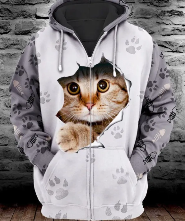Men's Printed Hooded Casual Fashion Sweater 3D Zipper Hoodie S - Shop at LoveMi