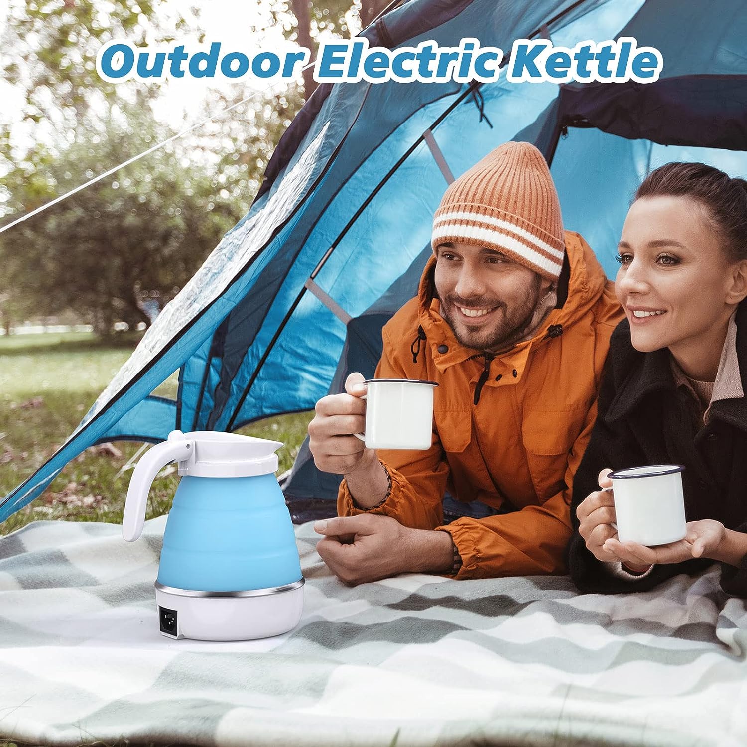 Foldable Electric Kettle Camping Kettle Mini Travel Kettle Silicone Electric Water Boiler Tea Coffee Kettle Collapsible Kettle With Separable Power Cord For Outdoor Hiking Camping Blue